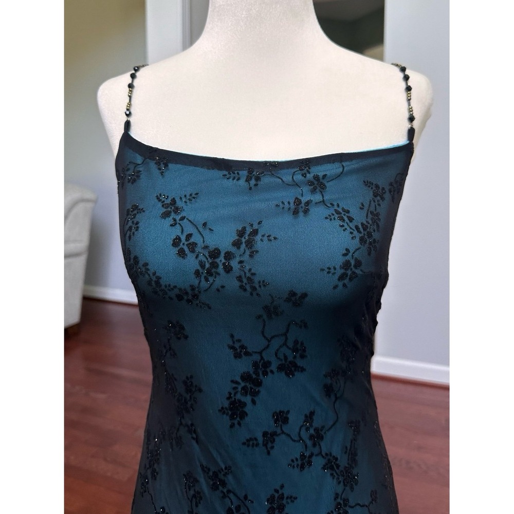 Sabora USA Vintage Y2K Gothic Mesh Glitter Black Blue Maxi Dress - Picture 2 of 11
